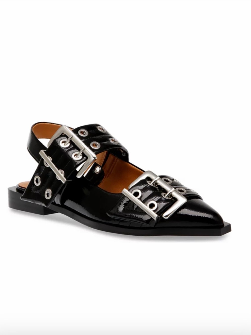 Steve Madden Black Patent Buckle Pointed Slingback